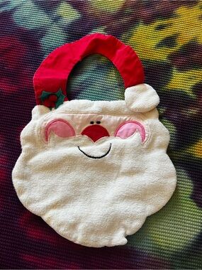 🎅🏻 VTG 90s Santa Claus Holiday Terry Cloth Baby Bib Classic Christmas Retro